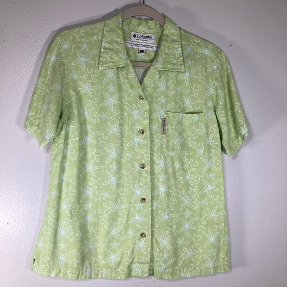 Columbia Sportswear Green Starfish Print Button Up Shirt Women Medium FL7042